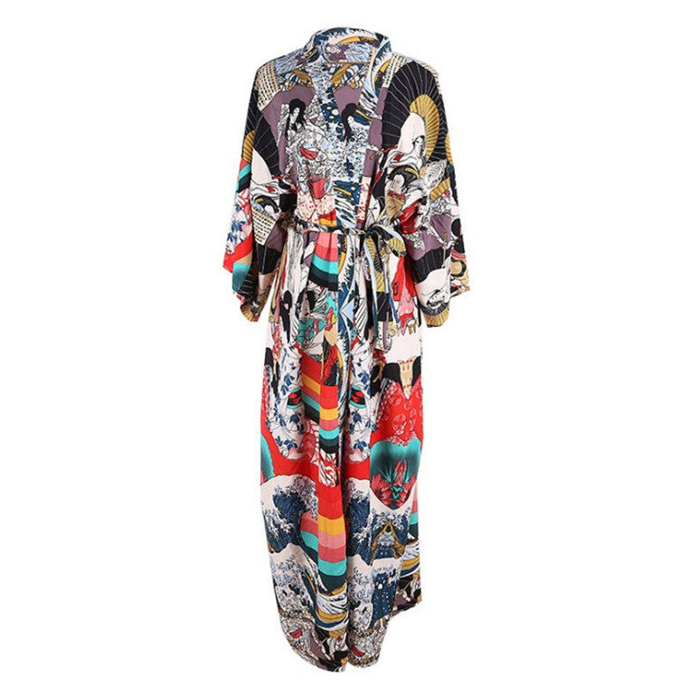 Kimono Quick-Drying Polyester Japanese Print Beach Cover up Vacation Cardigan Beach Cover Up Sun Protection Shirt Bella Mia