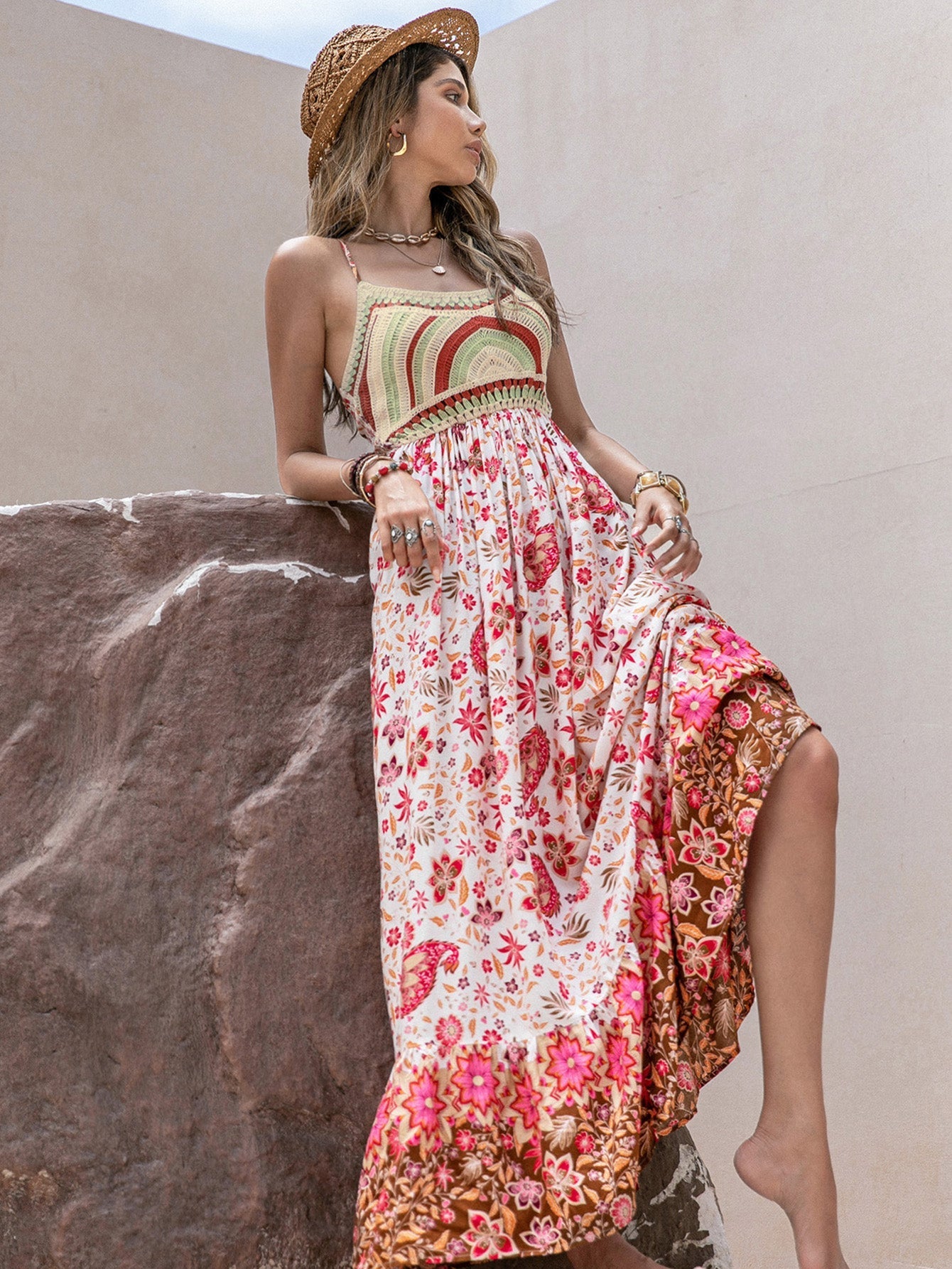 Batch Sweet Spaghetti Strap Floral Print Holiday Dress Maxi Dress Women Bella Mia
