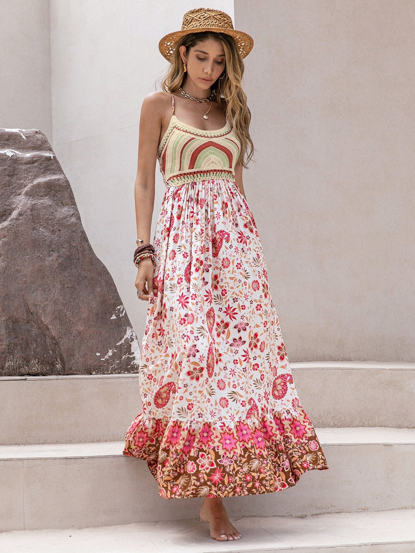 Batch Sweet Spaghetti Strap Floral Print Holiday Dress Maxi Dress Women Bella Mia