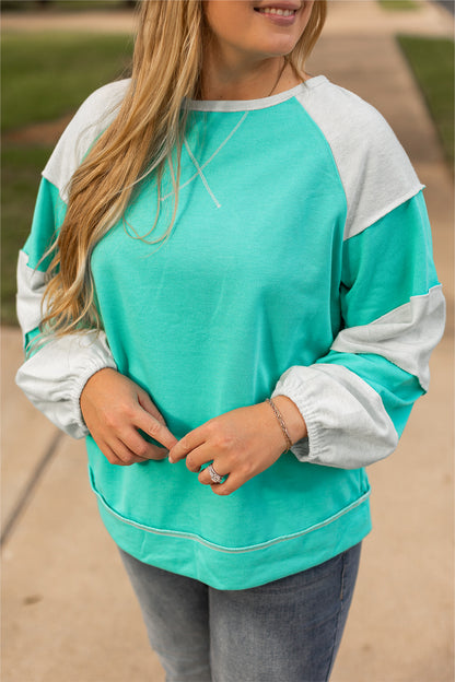 Aruba blue patchwork plus sweatshirt