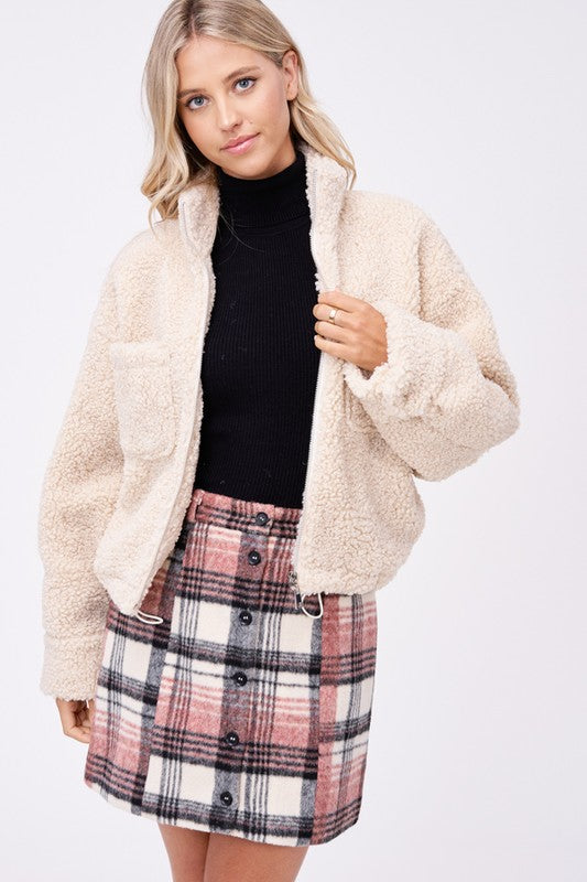 Cozy sherpa jacket with convenient front pockets