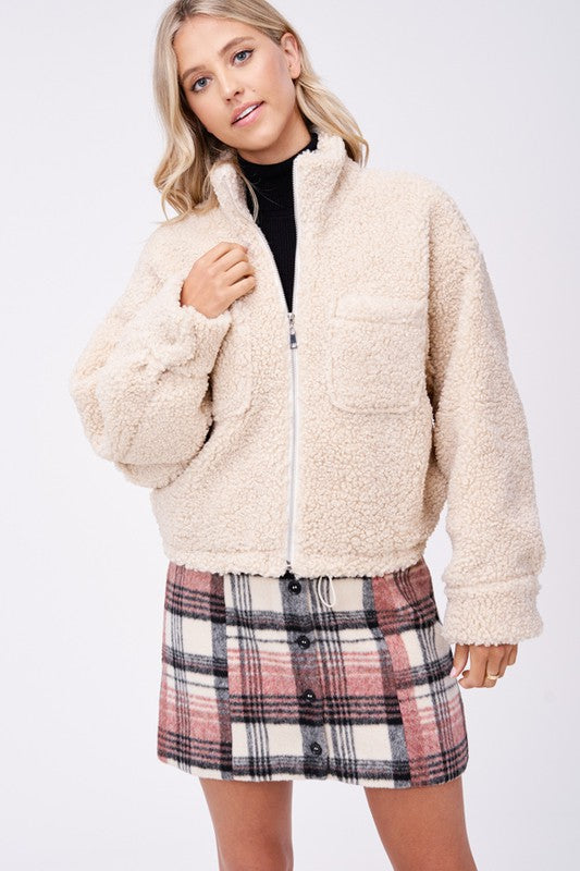 Cozy sherpa jacket with convenient front pockets