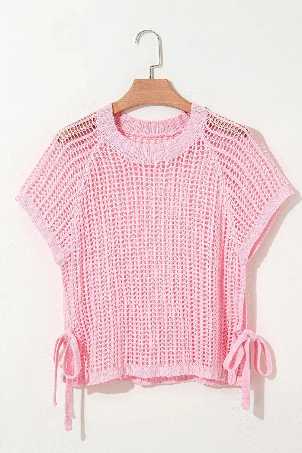 Hollow-out Crochet Side Tied Short Sleeve Knit Cover Up Simply Love