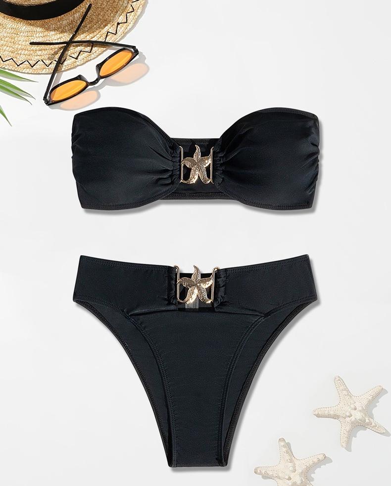 Bikini Swimsuit Split Tube Top Solid Color Bikini High Waist Sexy Swimsuit Bella Mia