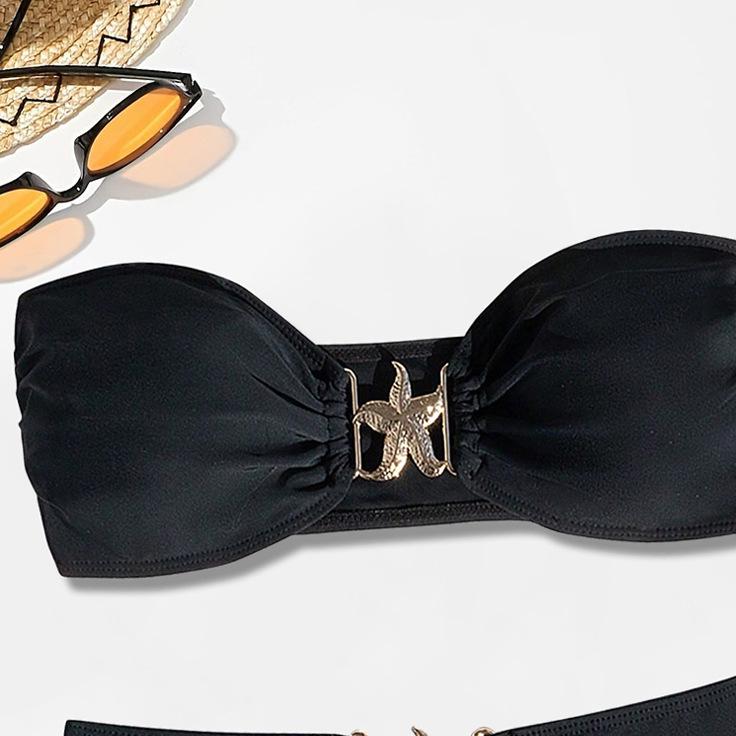 Bikini Swimsuit Split Tube Top Solid Color Bikini High Waist Sexy Swimsuit Bella Mia