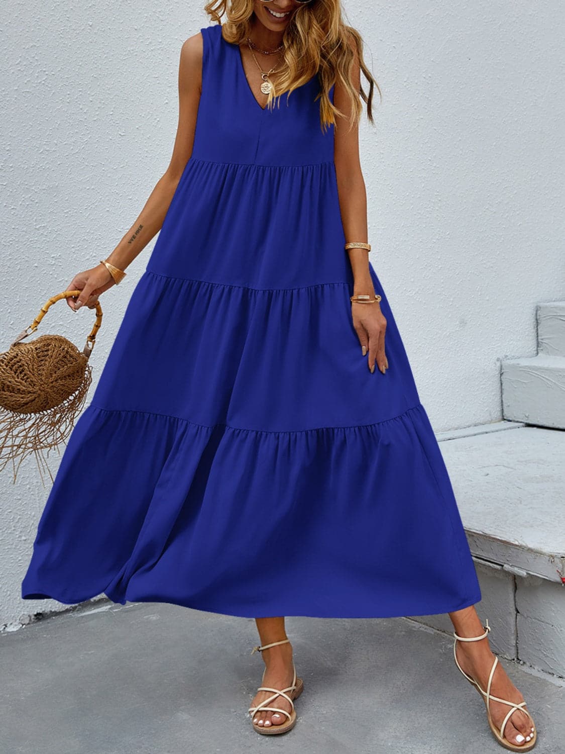 Tiered V-Neck Sleeve Dress.