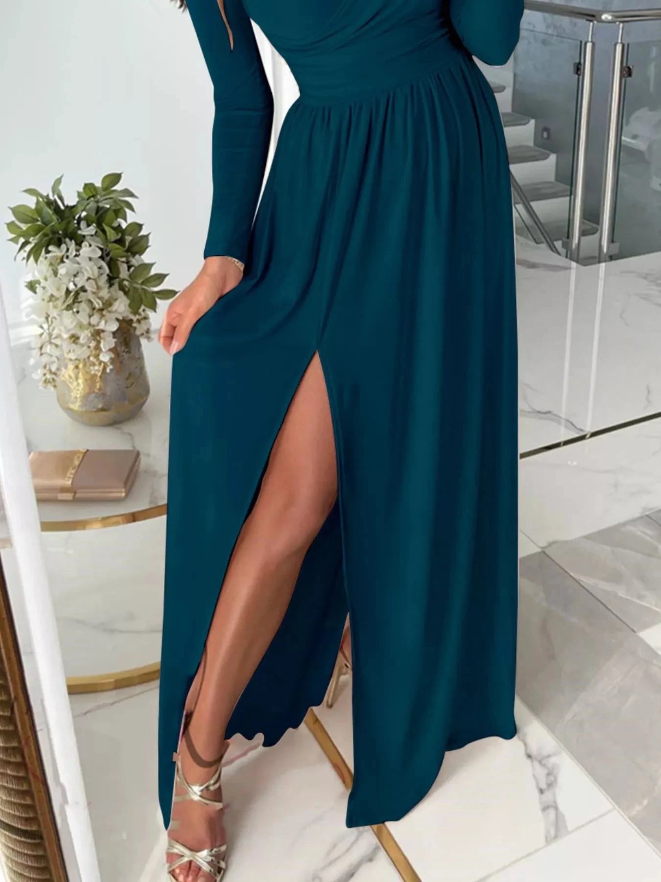 Slit Surplice Cold Shoulder Maxi Dress Coco’s Tee Boutique