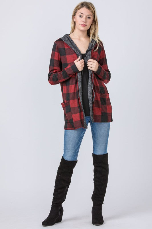 Hooded plaid cardigan - usa made