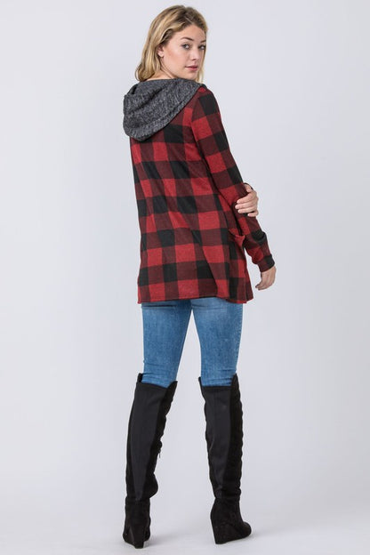 Hooded plaid cardigan - usa made