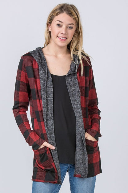 Hooded plaid cardigan - usa made