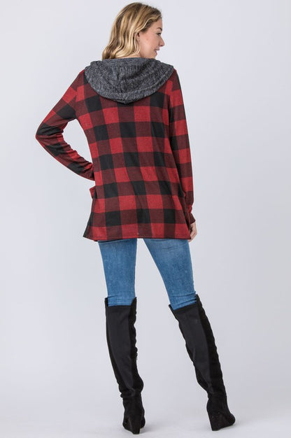 Hooded plaid cardigan - usa made