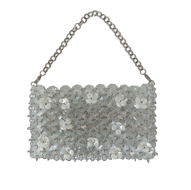 Hand Woven Beaded Bag Acrylic Small Square Bag Women Mini Shoulder Crossbody Chain Bag Lightweight Bella Mia