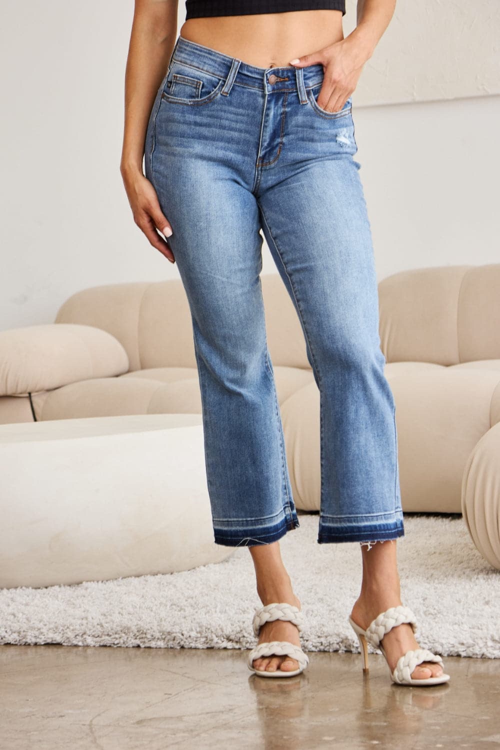 Judy Blue Full Size Release Hem Cropped Bootcut Jeans.