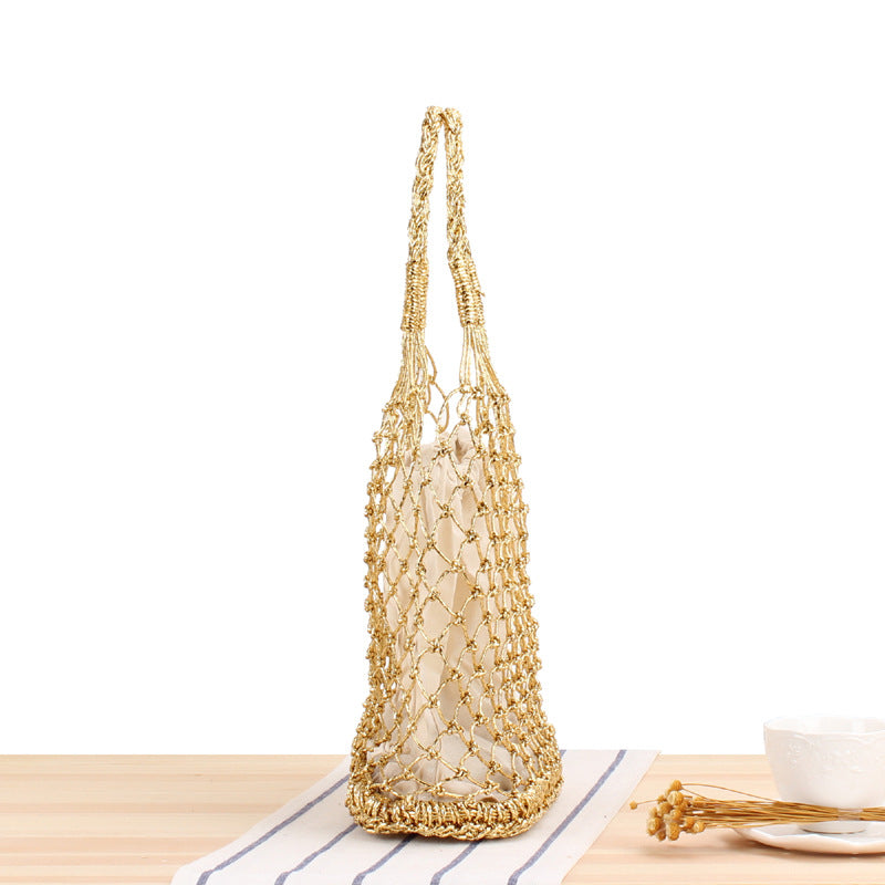 Solid Color Metallic Yarn Hand Crocheting Woven Bag Trendy Women Mori Portable Straw-Weaved Bag Beach Bag Bella Mia