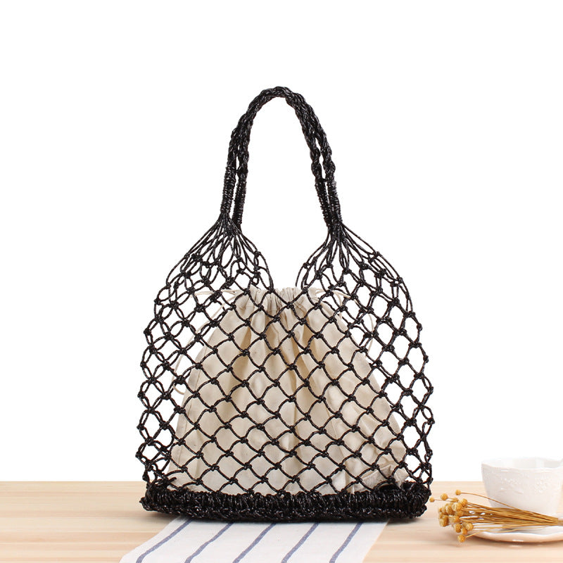 Solid Color Metallic Yarn Hand Crocheting Woven Bag Trendy Women Mori Portable Straw-Weaved Bag Beach Bag Bella Mia