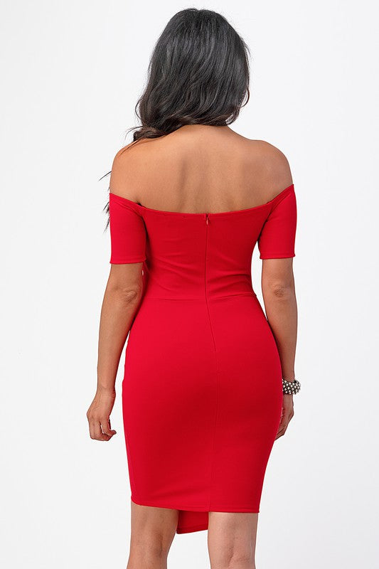 off the shoulder front twist bodycon dress Coco’s Tee Boutique