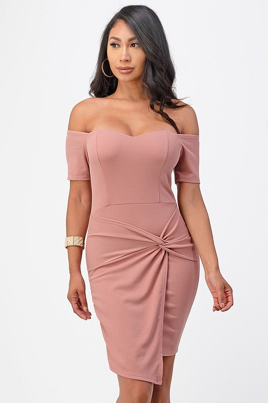 off the shoulder front twist bodycon dress Coco’s Tee Boutique