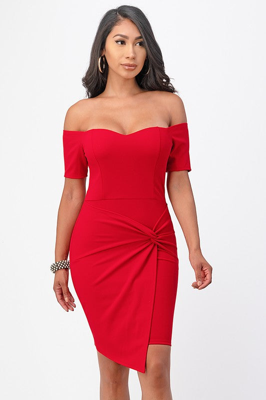 off the shoulder front twist bodycon dress Coco’s Tee Boutique
