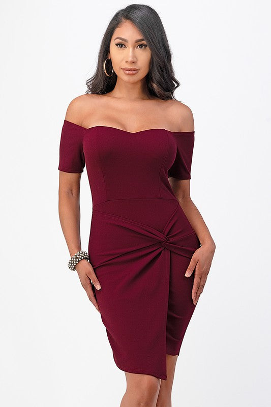 off the shoulder front twist bodycon dress Coco’s Tee Boutique