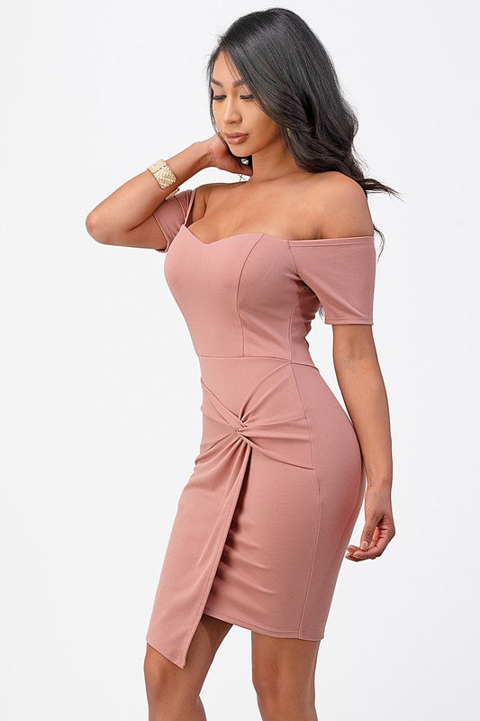 off the shoulder front twist bodycon dress Coco’s Tee Boutique