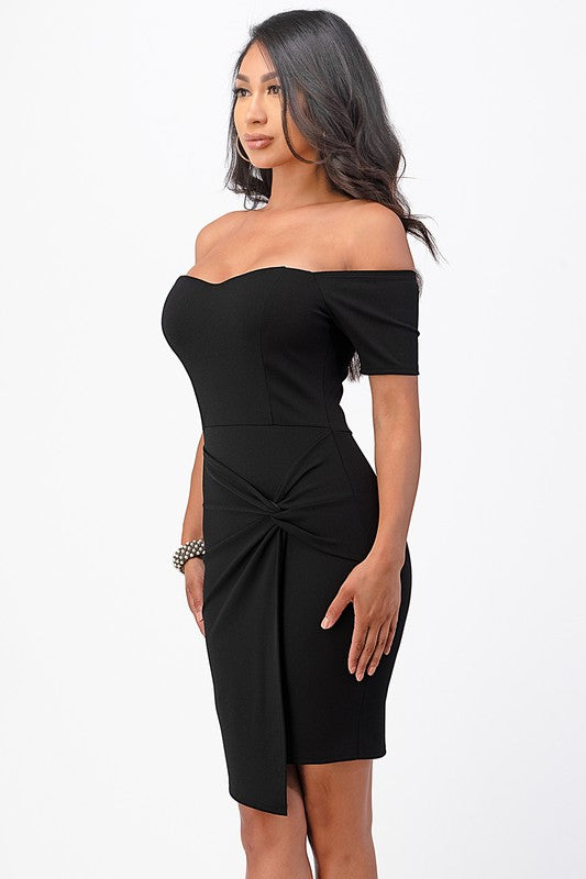 off the shoulder front twist bodycon dress Coco’s Tee Boutique