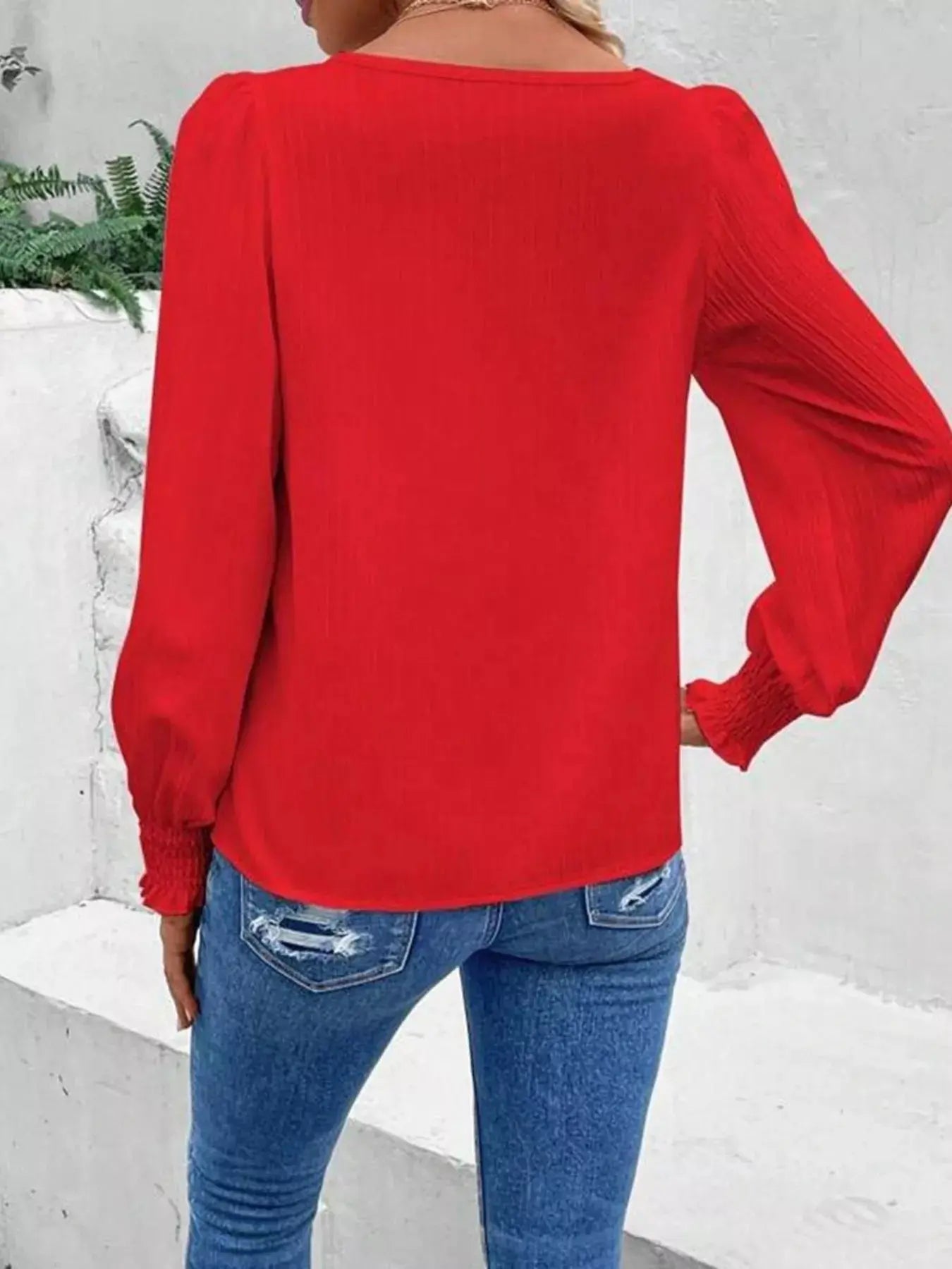 Lace Trim Long Sleeve Blouse Simply Love