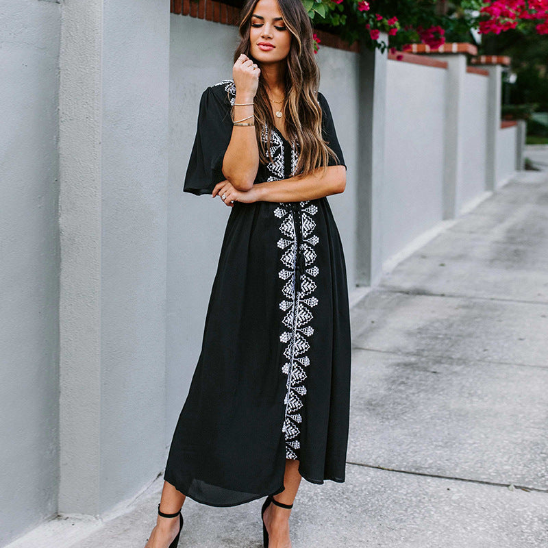 Rayon Black Background White Line Beach Cover Up Maxi Dress Seaside Holiday Dress Swimsuit With Sun Protection Clothing Women Bella Mia