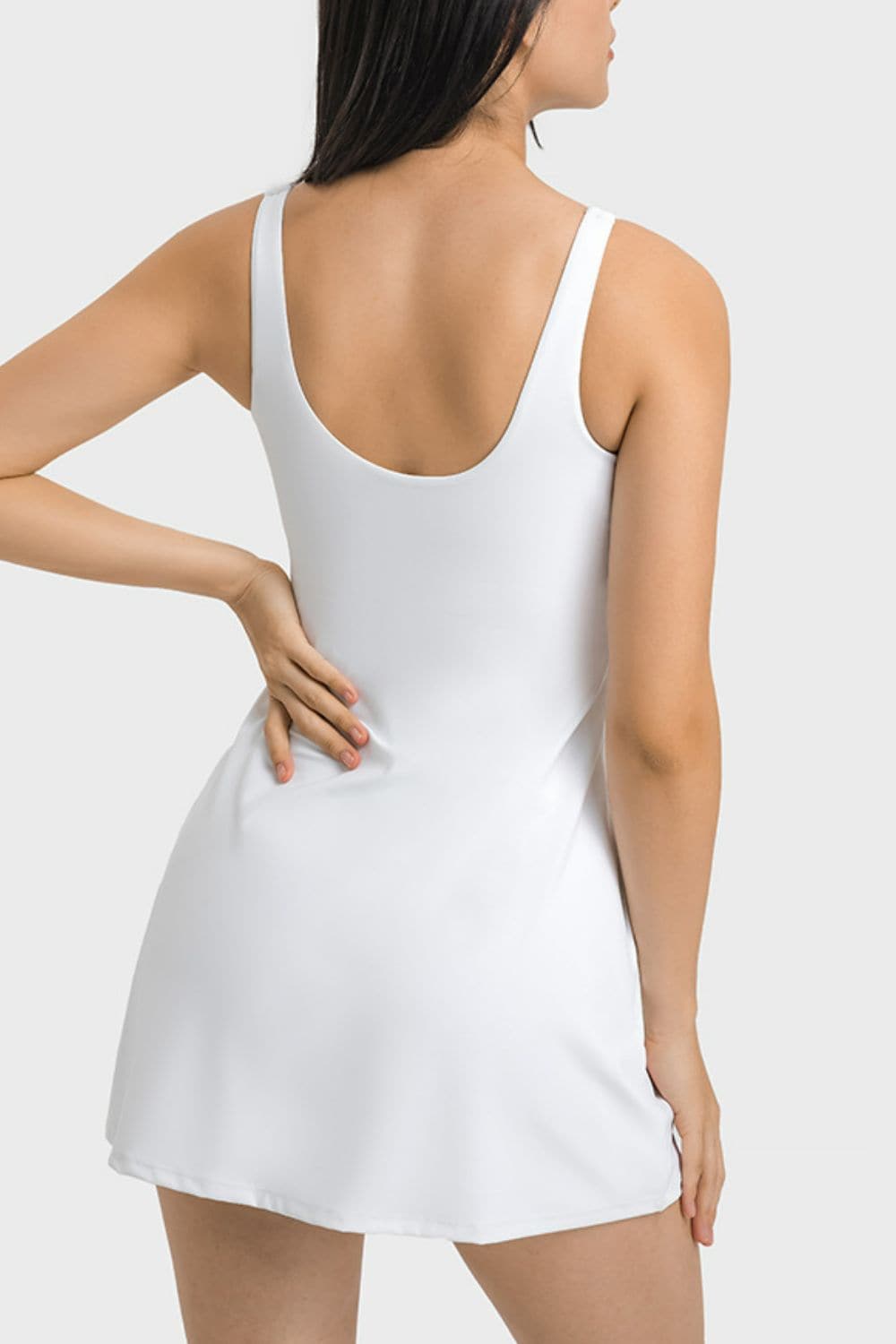 Square Neck Sports Tank Dress with Full Coverage Bottoms.