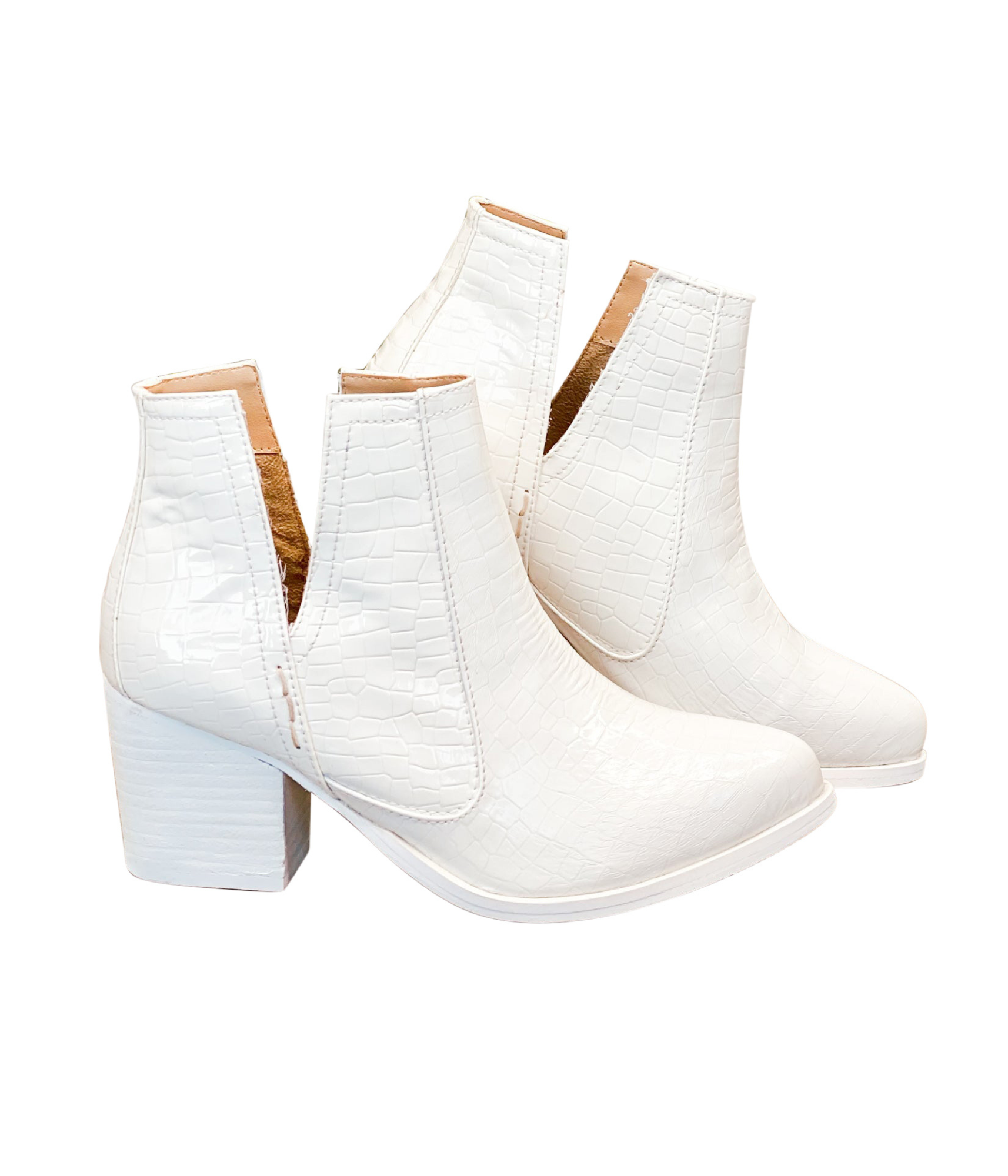 Tarim White Croc Booties With Cushioned Footbed Comfort Naughty Monkey
