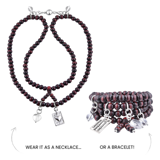 Grateful Thankful Blessed Heart Wood Boho Wrap Bracelet/Necklace Katia Designs