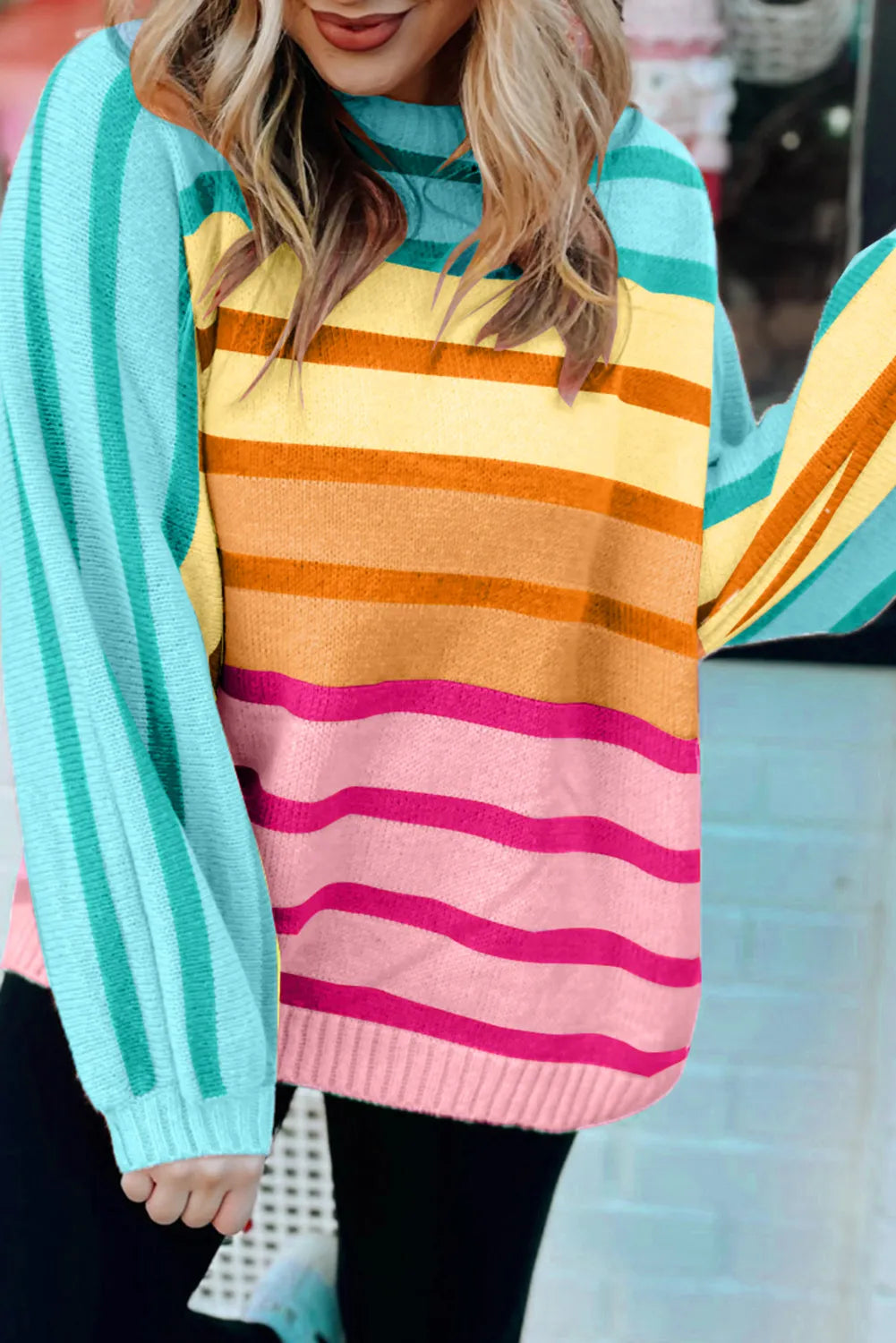 Striped knit long sleeve top