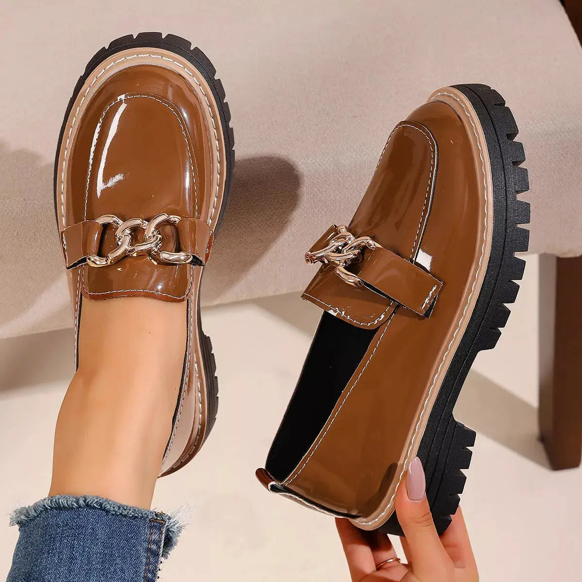 Chain Decor Chunky Loafers Simply Love