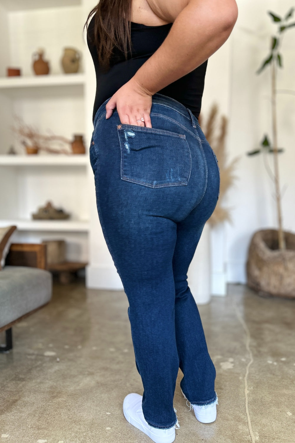 Judy Blue Full Size High Waist Rigid Magic Heavy Destroy Straight Jeans Coco’s Tee Boutique