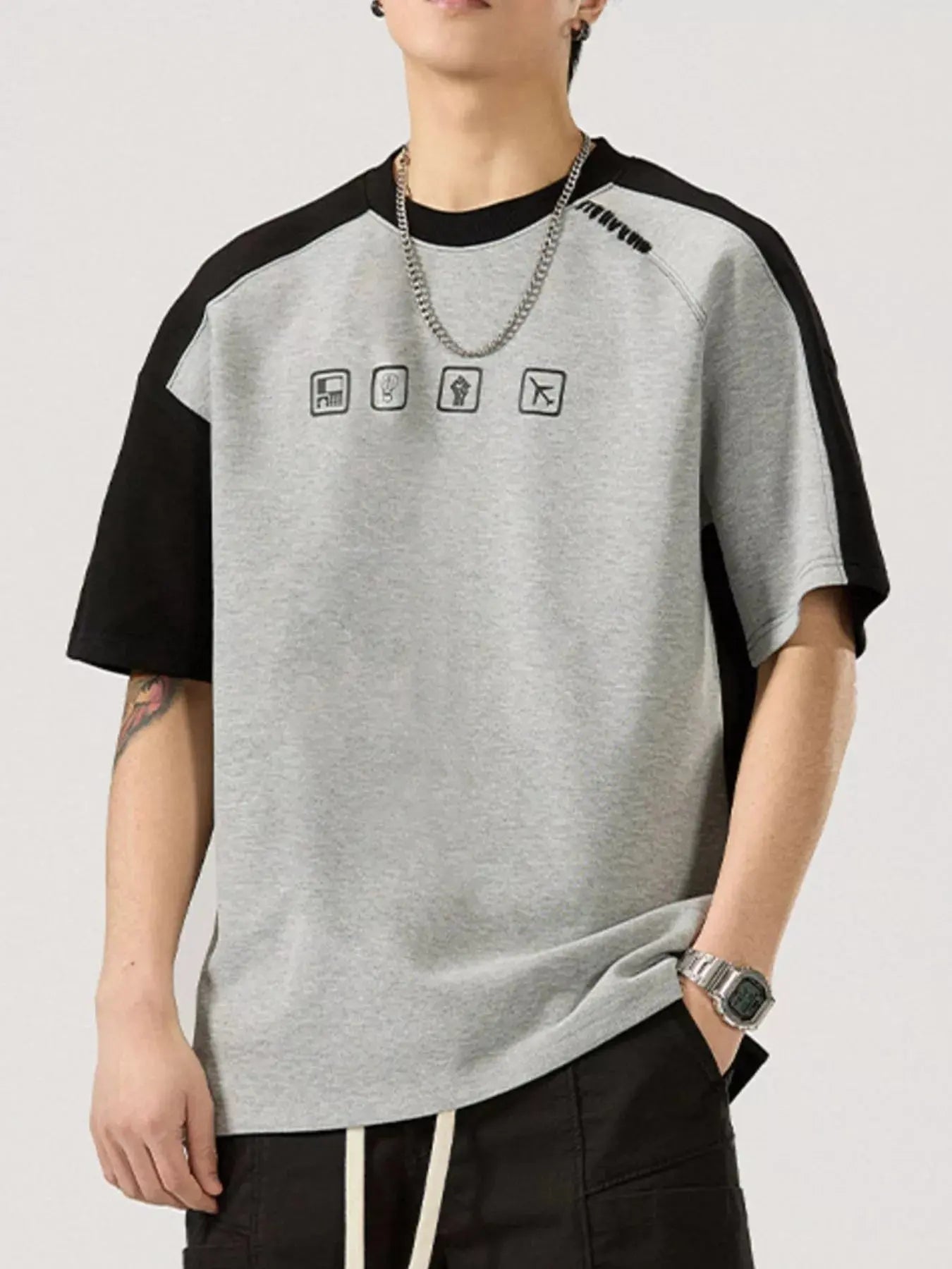 Men's Full Size Contrast Sleeve Casual T-Shirt Plus Size Simply Love