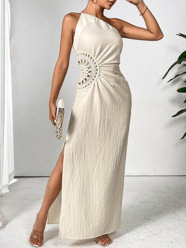 Slit One Shoulder Sleeveless Maxi Dress.