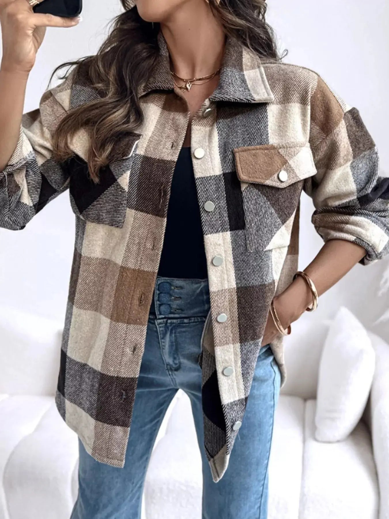 Plaid Button-Up Long Sleeve Shirt Simply Love