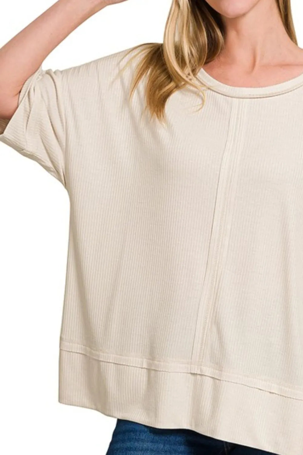 Zenana Ribbed Boat Neck 3/4 Sleeve Top - Love Salve 