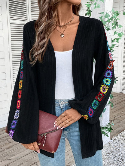 Embroidered open front cardigan