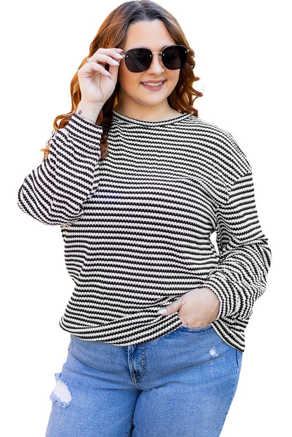 Chic plus size black striped tee