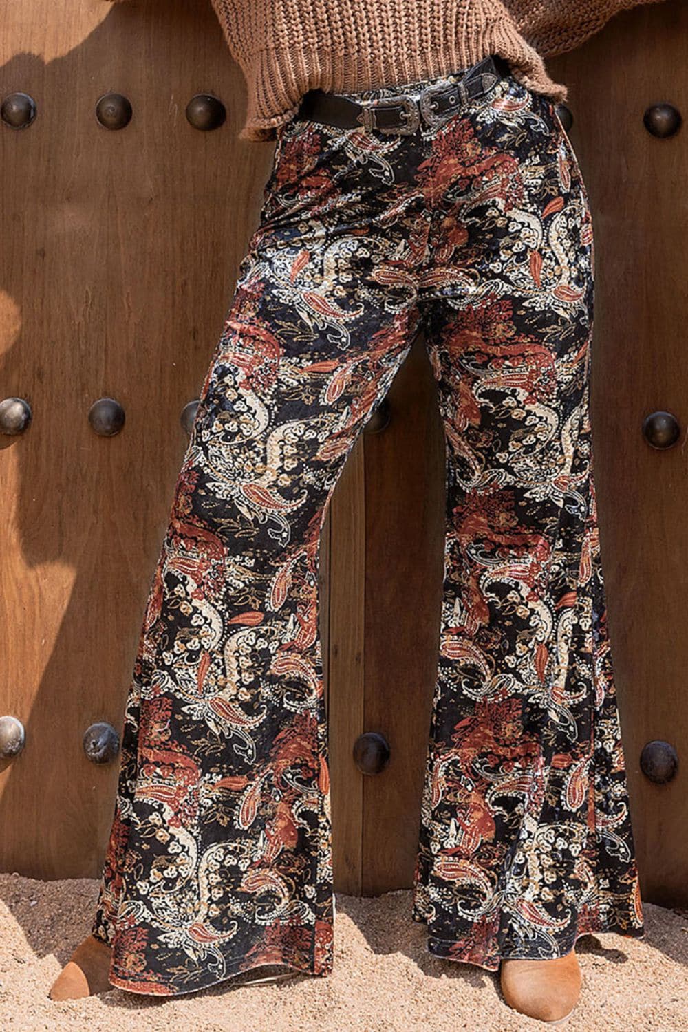 Plus Size Printed Wide Leg Long Pants.