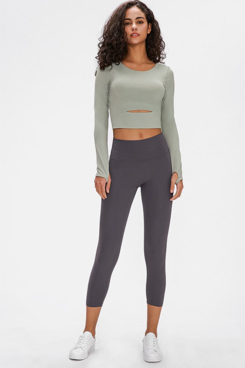 Long Sleeve Cropped Top With Sports Strap.