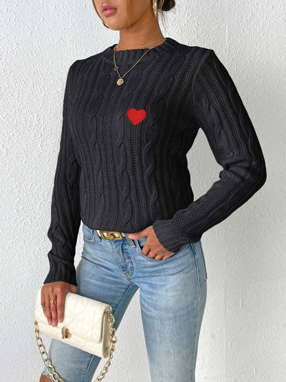 Cozy cable-knit heart sweater with long sleeves