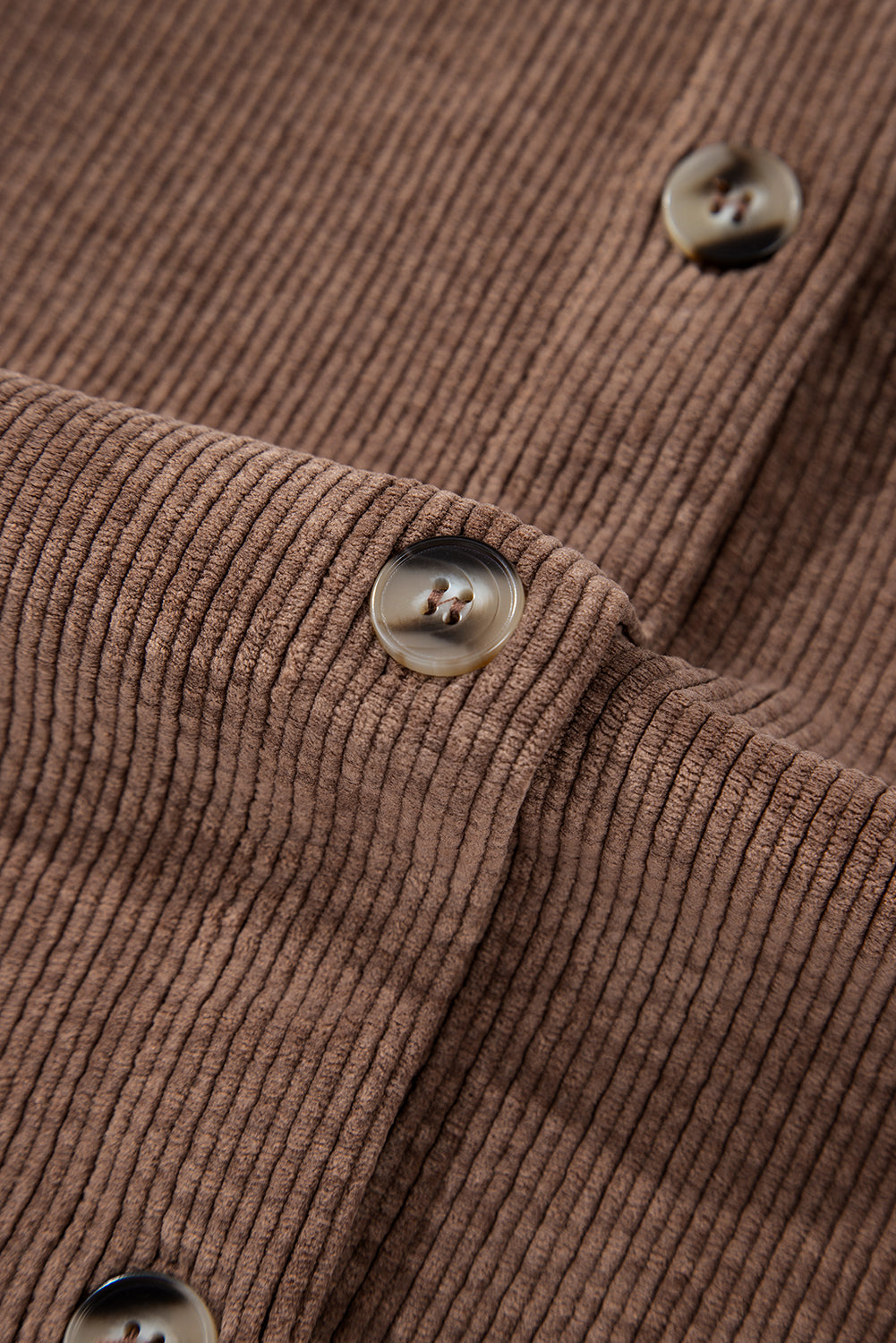 Cozy chestnut corduroy button-up shacket with flap pockets