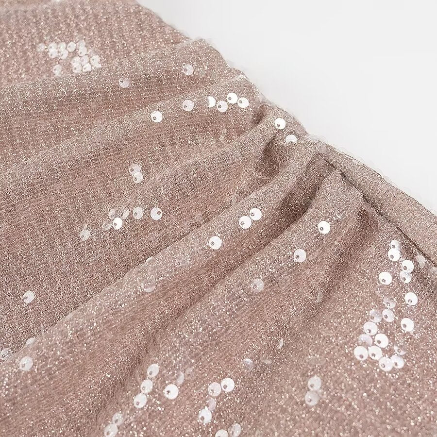 Women French Sequin Pleated Halter Dress Bella Mia