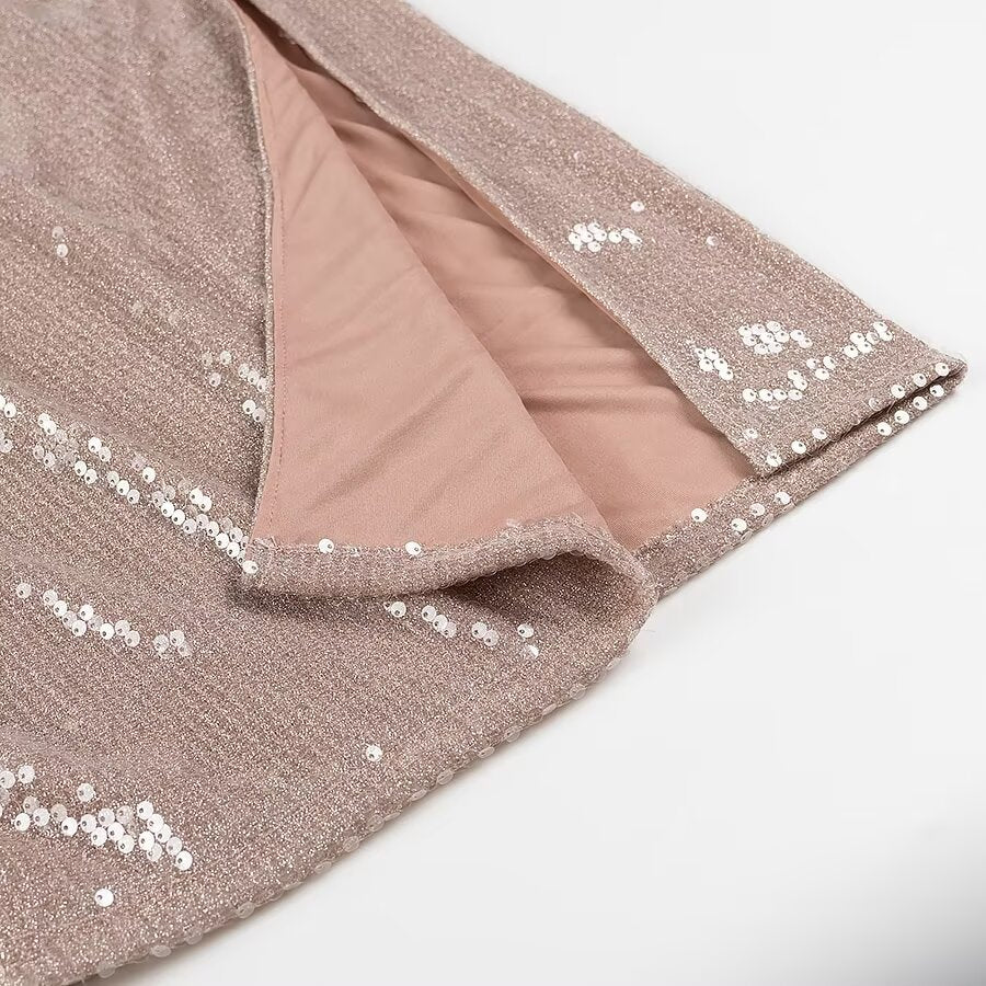 Women French Sequin Pleated Halter Dress Bella Mia