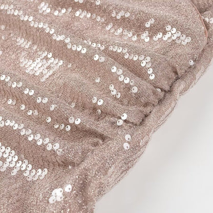Women French Sequin Pleated Halter Dress