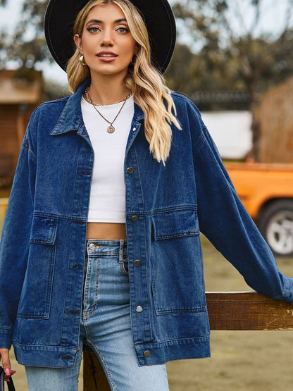 Dropped Shoulder Denim Jacket with Pockets.