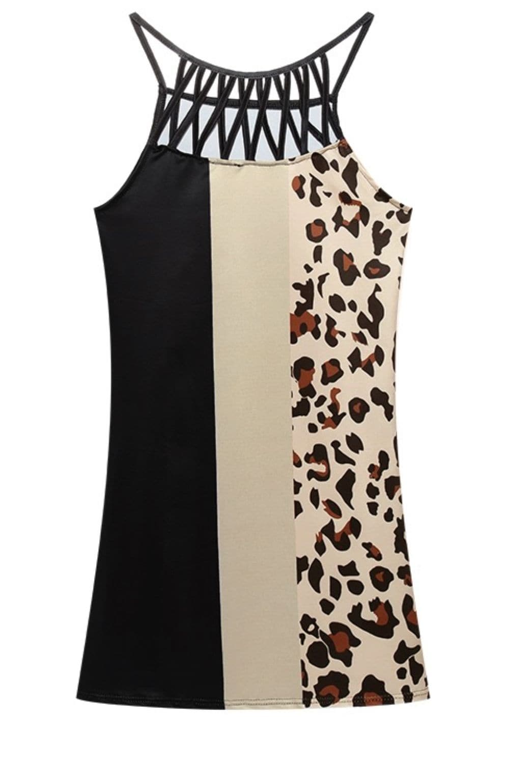 Printed Grecian Neck Mini Dress.