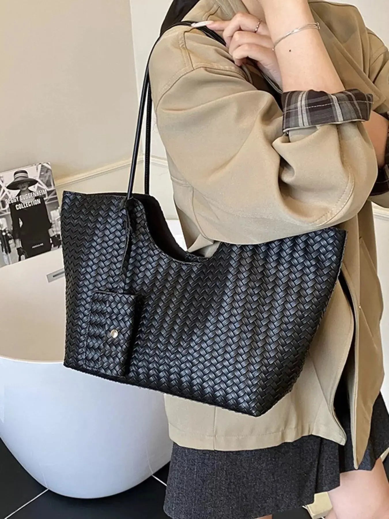 Woven Texture Large Capacity Tote Bag Simply Love