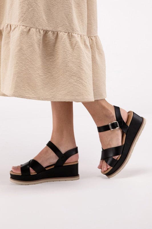 Clever-S Cross Strap Wedge Sandals.